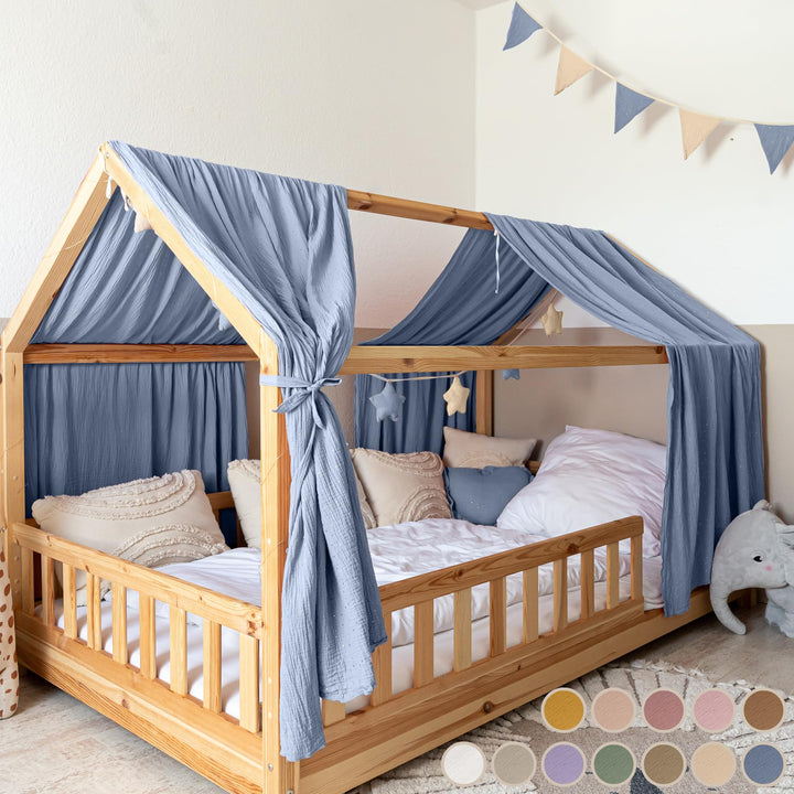 Hausbett Himmel [in 12 Farben] Betthimmel Hausbett aus 100% Baumwolle Musselin - Stoffhimmel für Hau