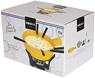 Boska Fondue-Set Super Cheesy/käseförmiger Topf/Steingut/Gusseisen/Gelb/Silber/Schwarz / 290 x 200 x