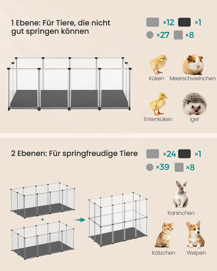 SONGMICS Kleintiergehege mit Bodenplatten, Laufstall mit Abnehmbarer und wasserfester Unterlage, Geh