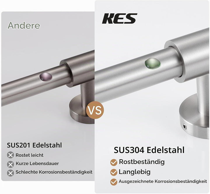 KES Duschstange Brausestange Edelstahl SUS 304 Wandstange Dusche Duschkopfhalterung Duschhalterung S