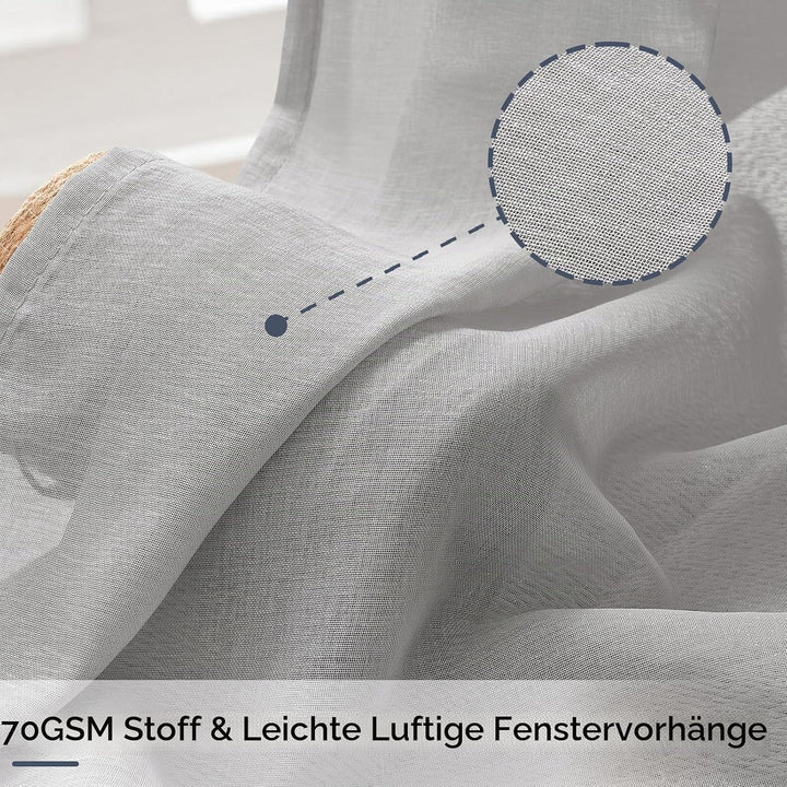 MRTREES Voile Gardinen Vorhang halbtransparent kurz mit Ösen in Leinenoptik Stores Gardinen Schals f
