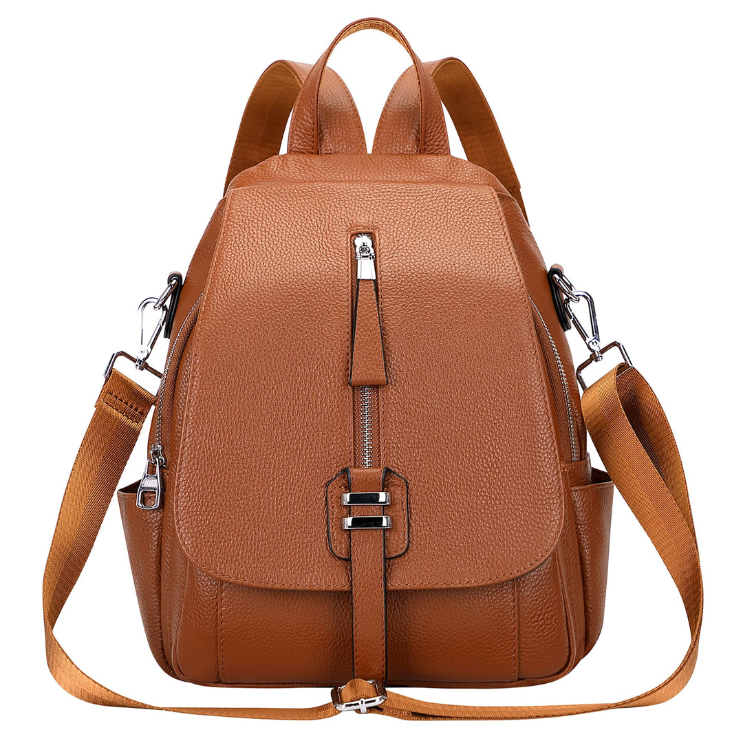 ALTOSY Echtes Leder Rucksack Geldbörse für Frauen Wandelbare Umhängetasche mit Schnalle Klappe Braun