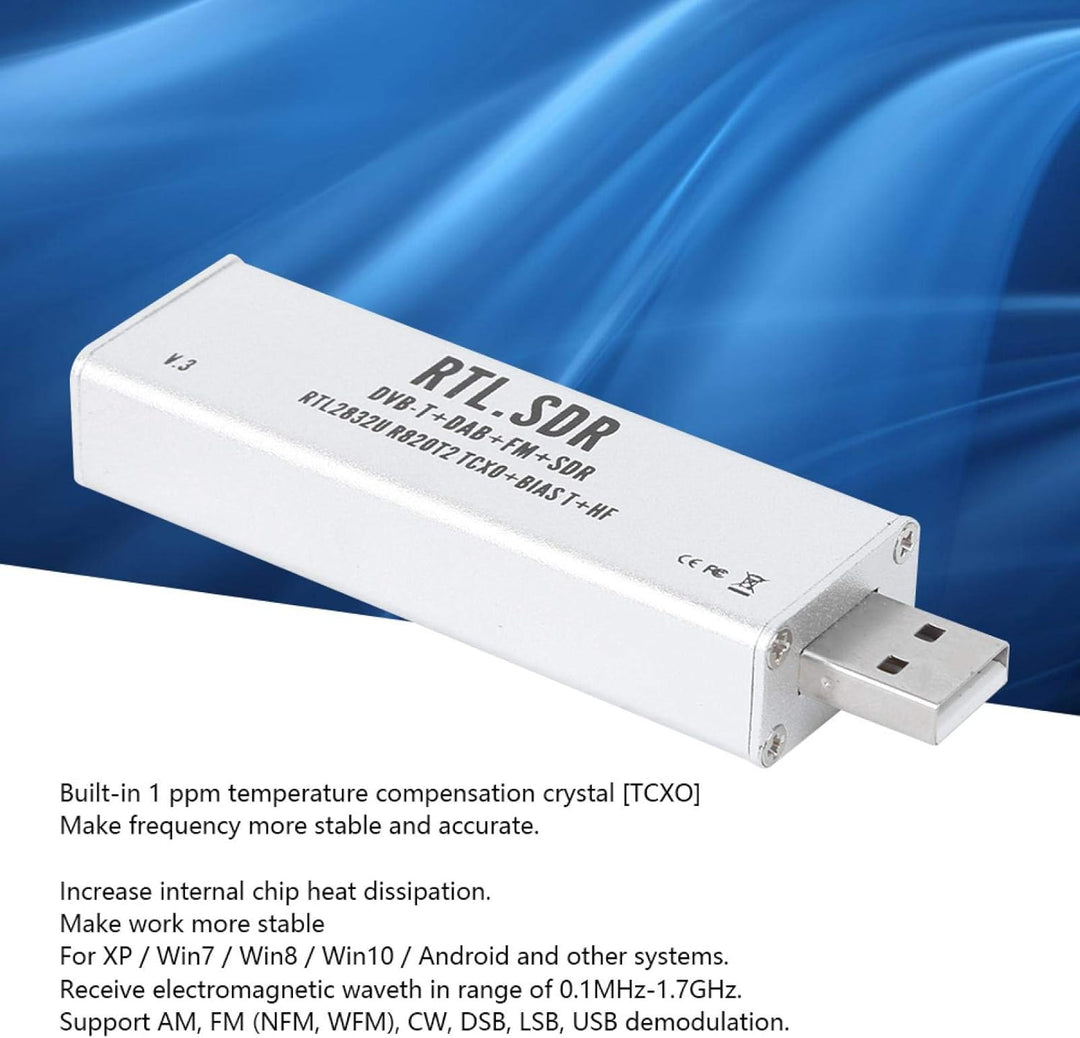 Elprico RTL SDR Stick, 0,1-MHz-1,7-GHz-Vollbandempfänger RTL SDR Funkkommunikationssystem-basiertes