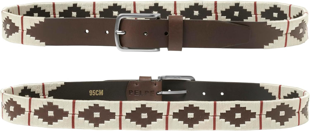 PELPE Argentinischer Ledergürtel mit passender Schnur und Lederarmband. Auf Leder gestickter Gürtel