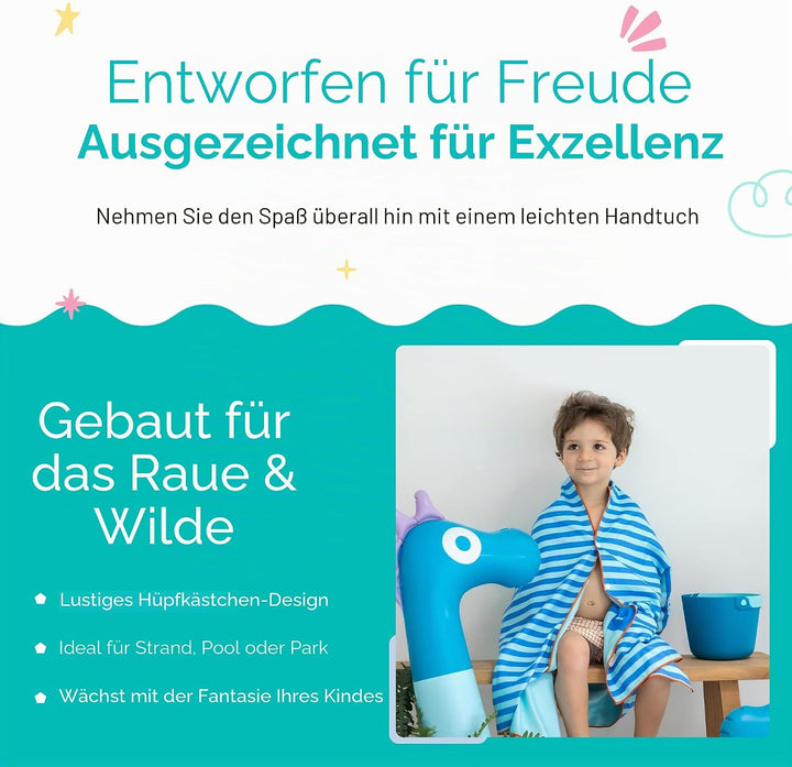 Quut – Strand-/Poolhandtuch für Kinder mit Spiel – Ultraschnell trocknende Mikrofaser, sandfrei – ko