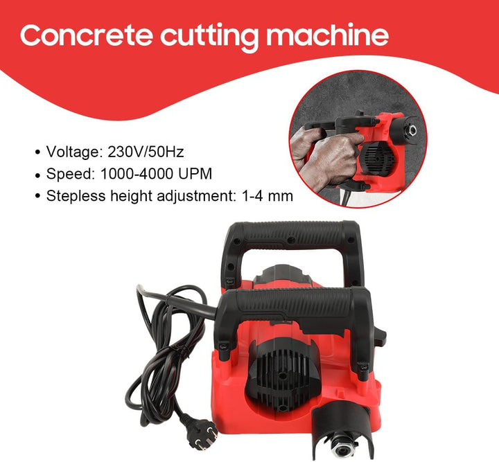Betonfräse 1600W Mauerfräse Walzenfräse, 1000-4000 U/min Elektrischer Wandhobel Betonschleifer, 1-4m