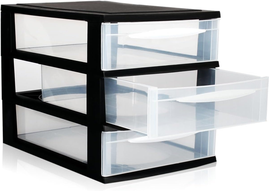 Schubladenbox A4 Schubladenschrank Kunststoff Schreibtisch Organizer mit 3 transparenten Schubladen