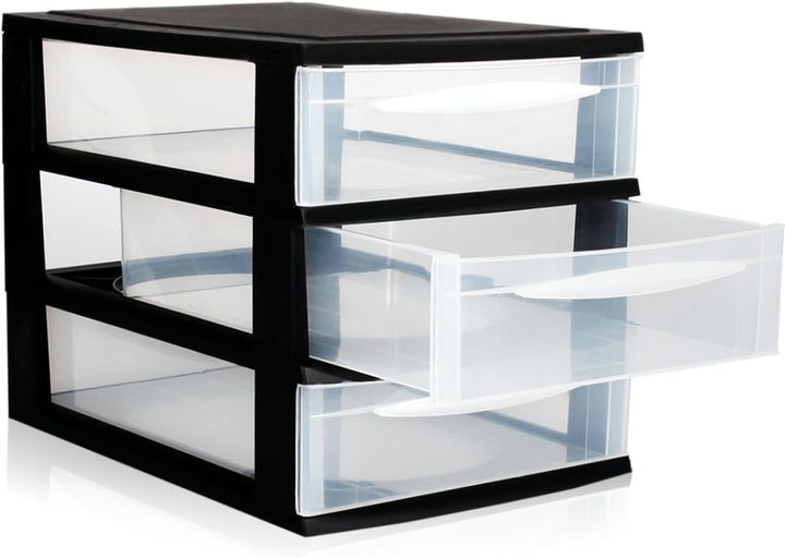 Schubladenbox A4 Schubladenschrank Kunststoff Schreibtisch Organizer mit 3 transparenten Schubladen