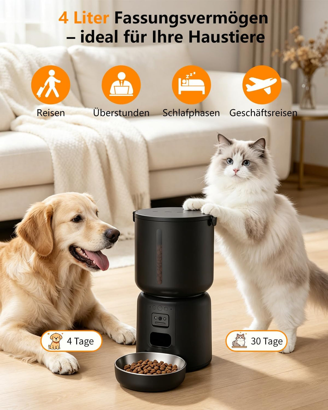 4L Futterautomat Katzen mit APP &amp; Kamera &amp; 2,2L Brunnen Set | 1080P HD Kamera, 5G WLAN, App-Steuerun