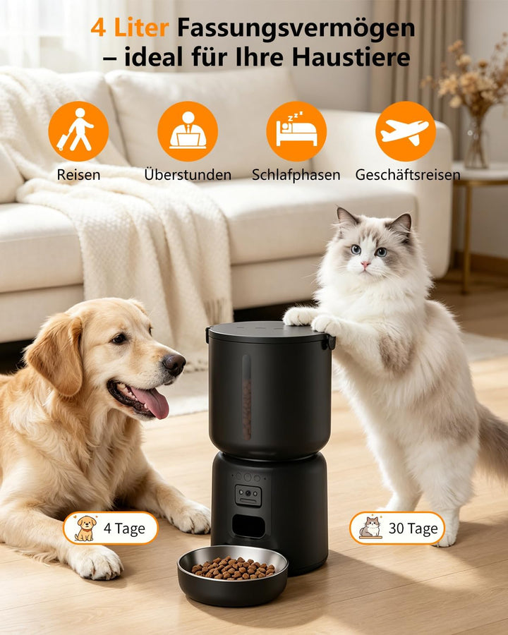 4L Futterautomat Katzen mit APP &amp; Kamera &amp; 2,2L Brunnen Set | 1080P HD Kamera, 5G WLAN, App-Steuerun