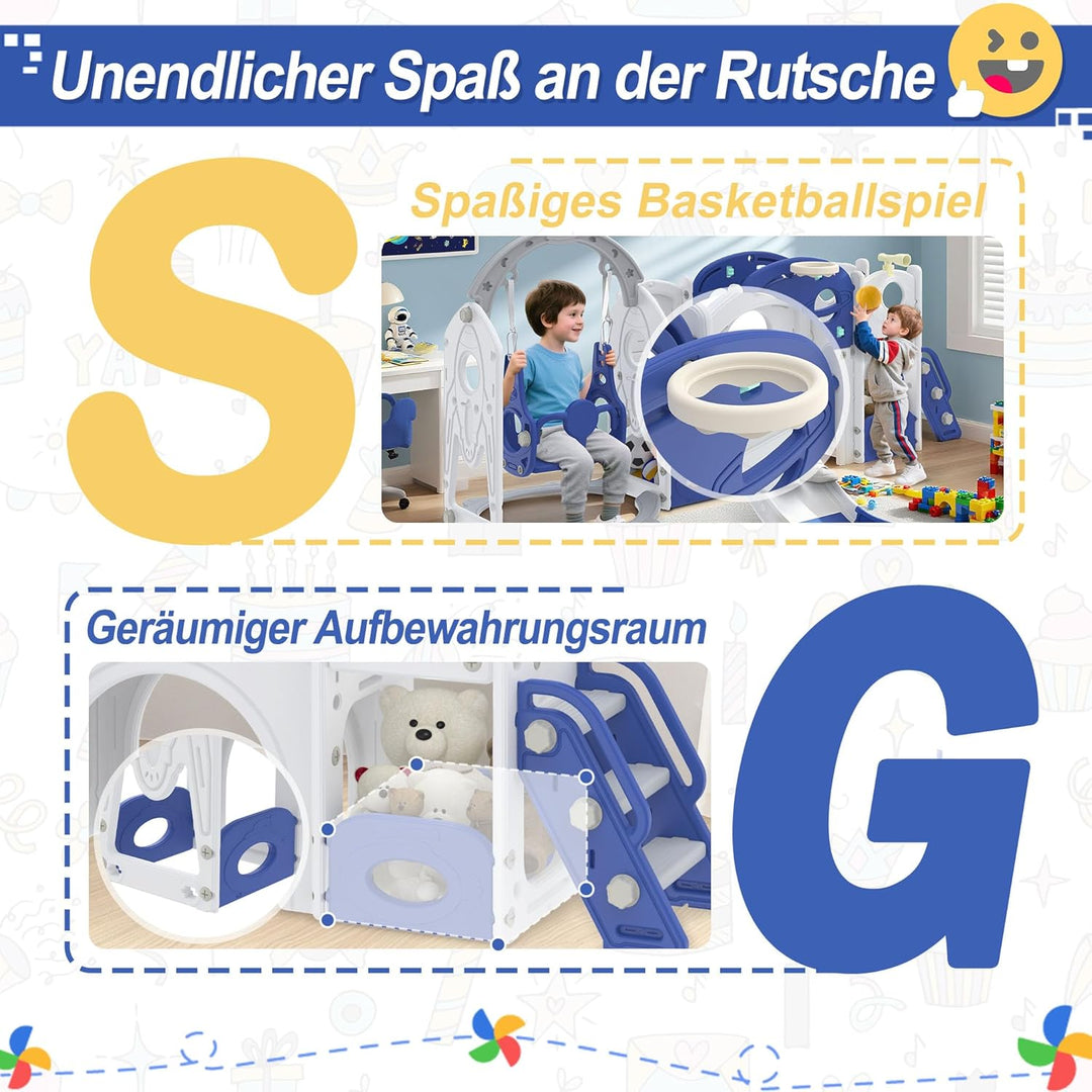 Aufun 7-in-1 Kinderrutsche für Kleinkinder, Multifunktionales Spielset mit Schaukel, Rutsche, Basket