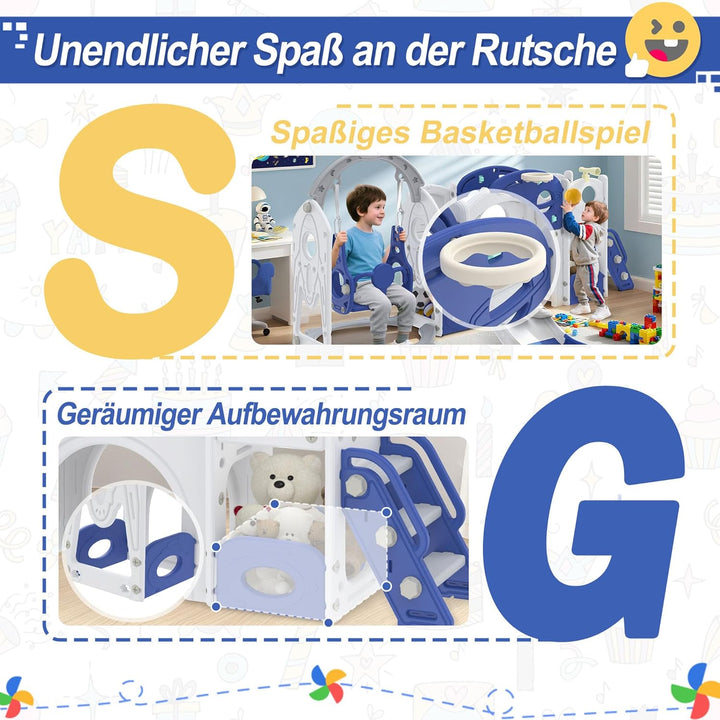 Aufun 7-in-1 Kinderrutsche für Kleinkinder, Multifunktionales Spielset mit Schaukel, Rutsche, Basket