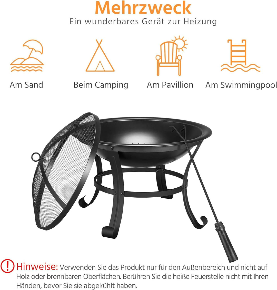 Yaheetech runde Feuerschale mit Abdeckung und Schürhaken, Feuerstelle Garten, Feuerkorb ideal für Ca