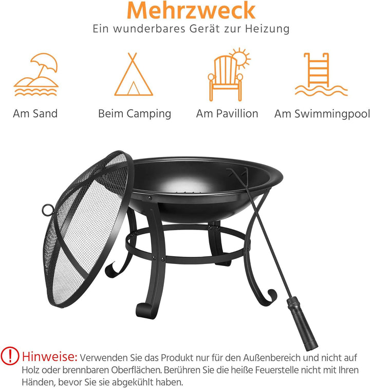Yaheetech runde Feuerschale mit Abdeckung und Schürhaken, Feuerstelle Garten, Feuerkorb ideal für Ca