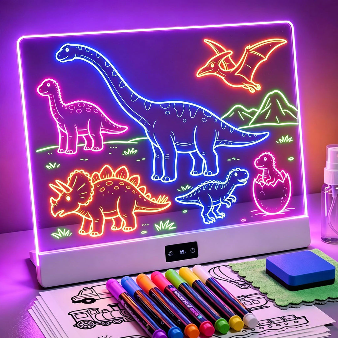 KOKODI LED Zeichenbrett für Kinder: Kreative, wiederaufladbare Neonlicht Maltafel 30x26cm Acryl Noti