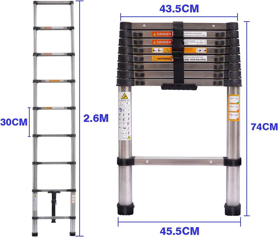 8.5FT Teleskopleiter Heavy Duty Steel Teleskop-Klappleiter Mehrzweckleiter für Home Outdoor Haushalt