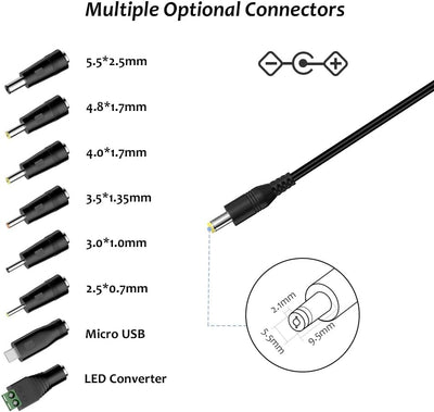 Zolt 12W Universal Netzteil AC zu DC 3V 4,5V 5V 6V 7,5V 9V 12V 1A Schaltnetzteil mit 8 DC-Steckern f