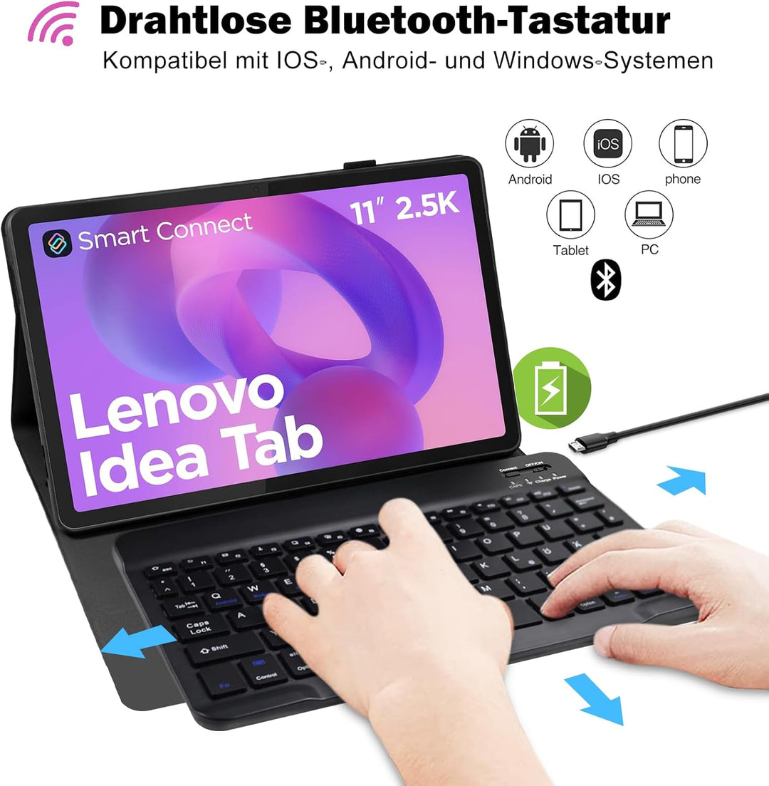 Tastatur Hülle für Lenovo Idea Tab 11 Zoll Tablet 2025,QWERTZ Wireless Abnehmbare Tastatur Kompatibe