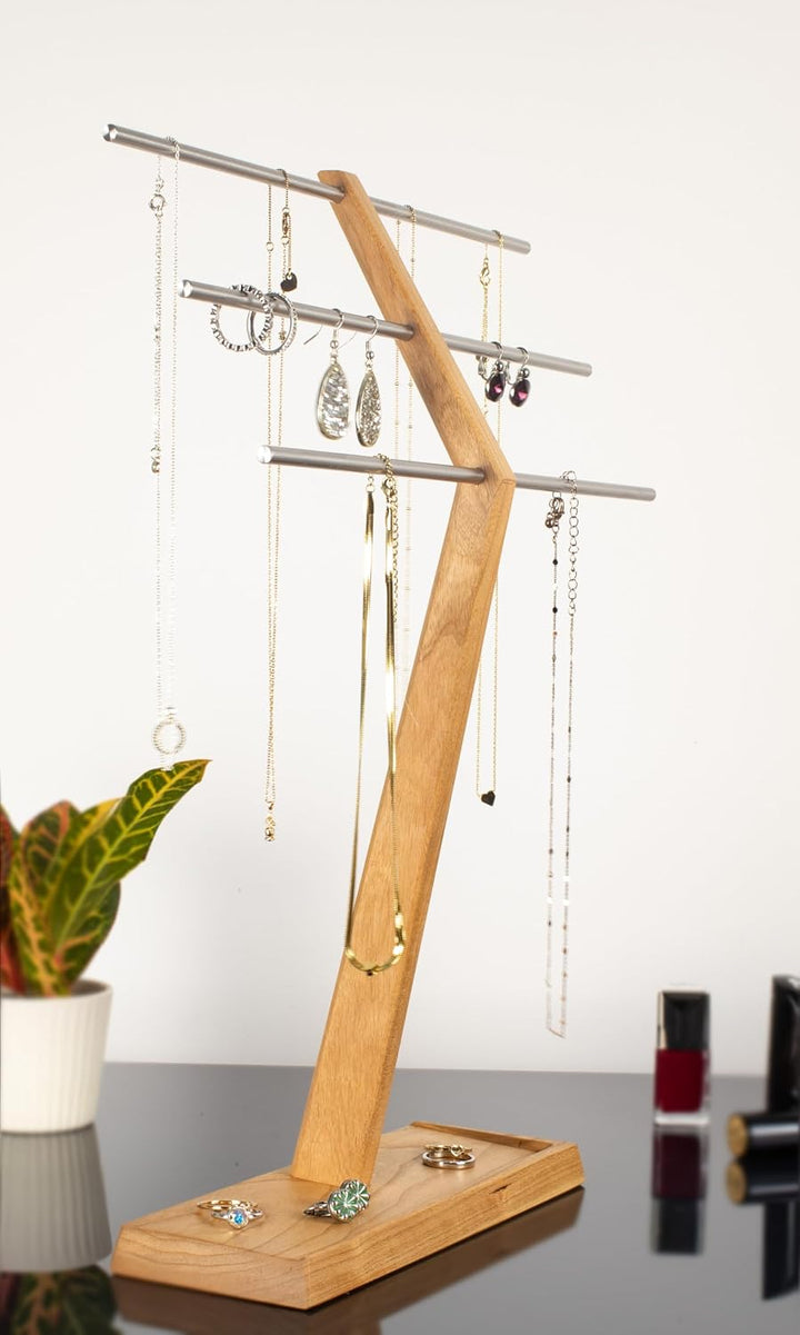 Wood and Steel Design – Schmuckbaum für Ringe, Ohrringe, Ketten, Halsketten und Armbänder, 3 Ebenen