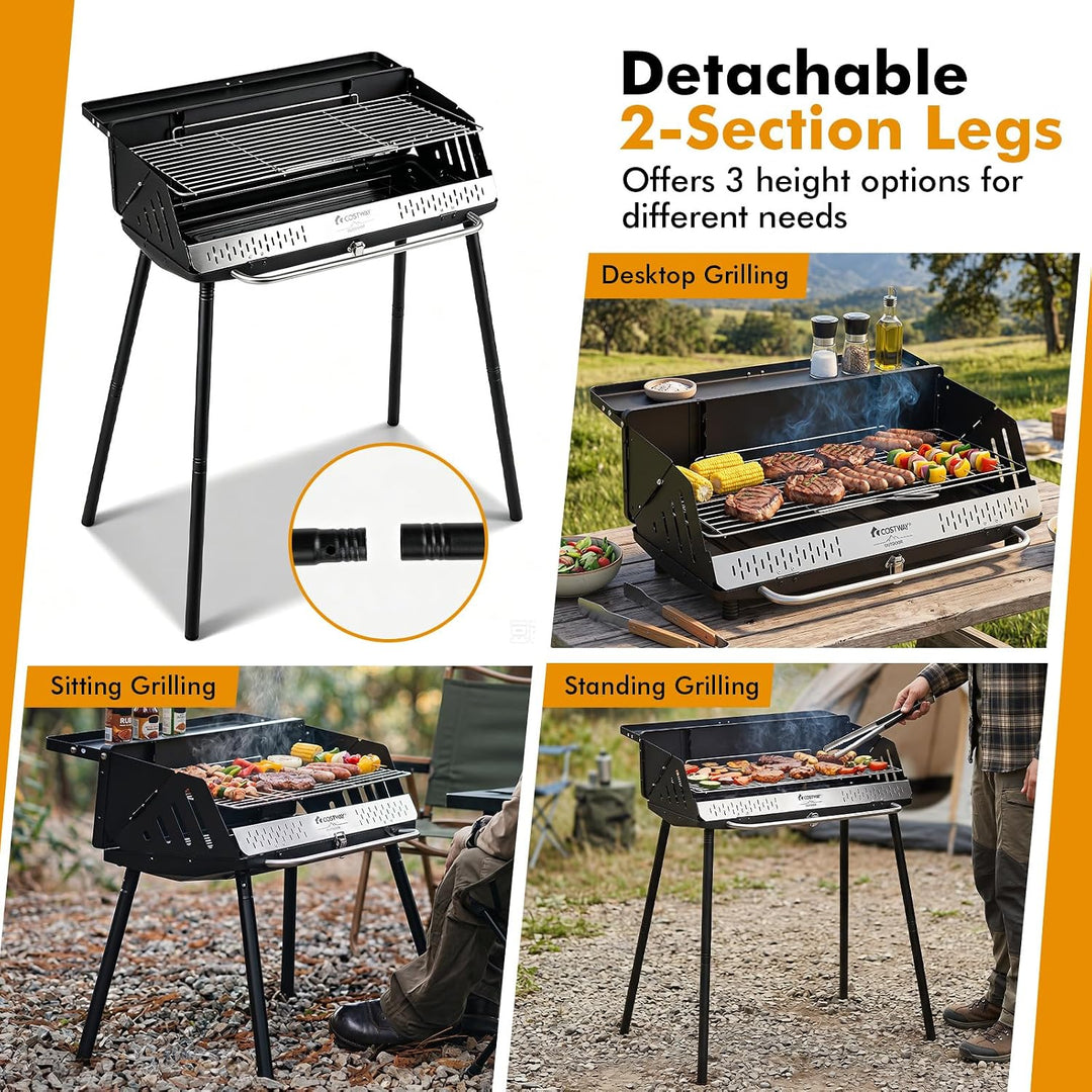 COSTWAY Holzkohlegrill tragbar, Tischgrill &amp; Standgrill, 47 x 81 x 85 cm | Campinggrill mit abnehmba