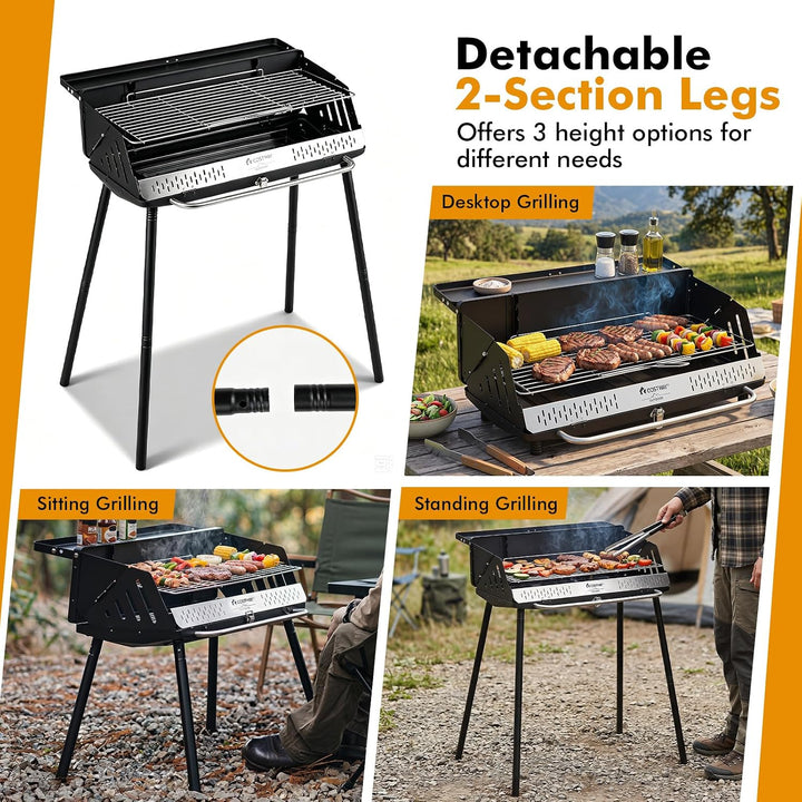 COSTWAY Holzkohlegrill tragbar, Tischgrill &amp; Standgrill, 47 x 81 x 85 cm | Campinggrill mit abnehmba