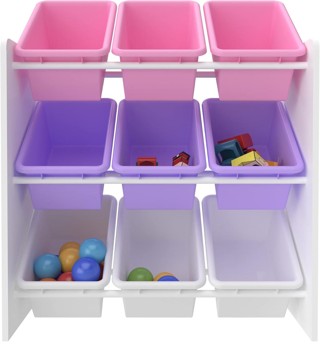 [en.casa] Kinderregal Muxía mit 9 Aufbewahrungsboxen Spielzeugregal mit Einhorn-Motiv Spielregal Wei