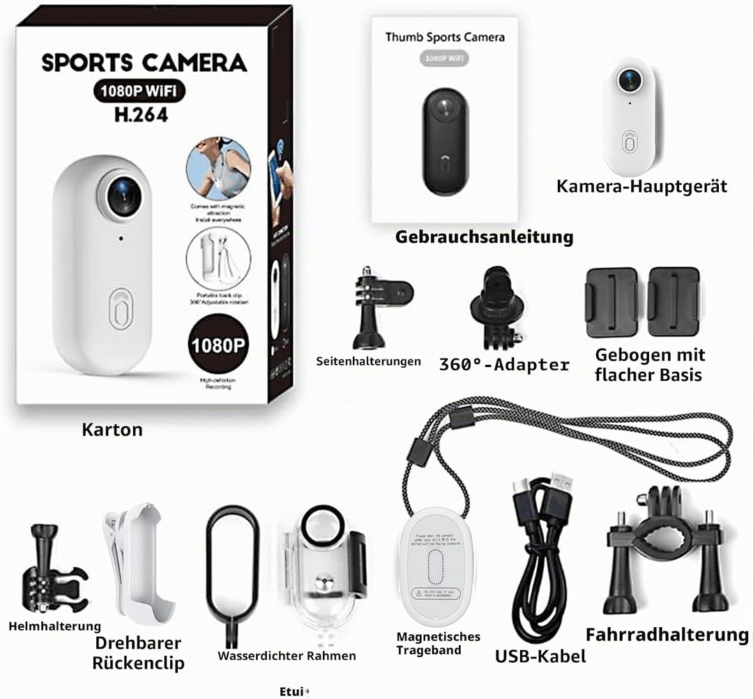 Mini-Sportkamera, 4 K, tragbar, POV, 120 ° Weitwinkel, Sportkamera mit Clip hinten, 360 °, Audio- un