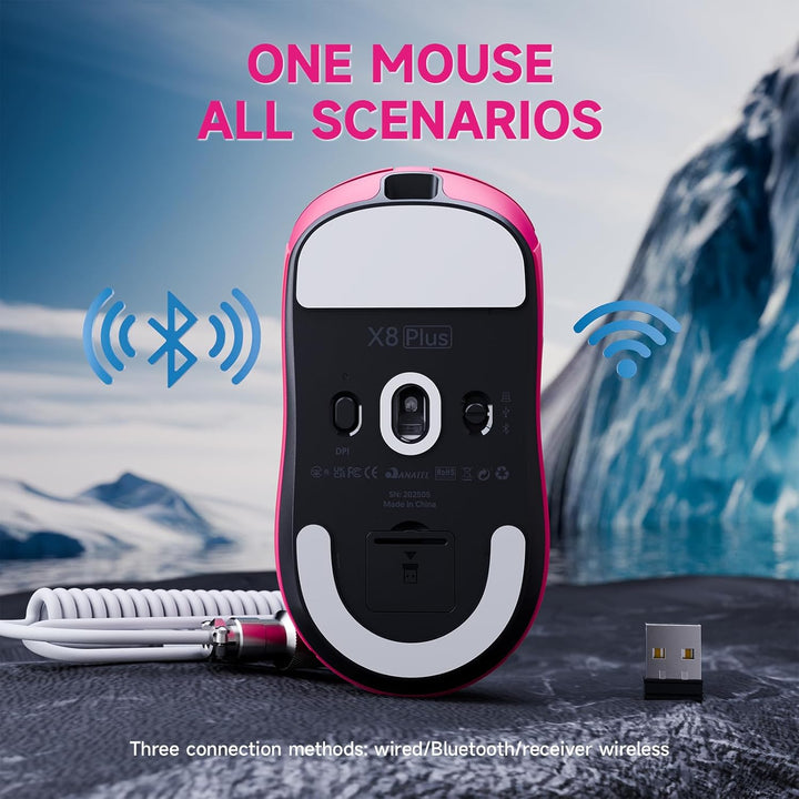 ATTACK SHARK X8 Serie Kabellose Gaming-Maus, 55–65 g Superleicht, PixArt PAW3395/3950 Sensor, BT/2.4