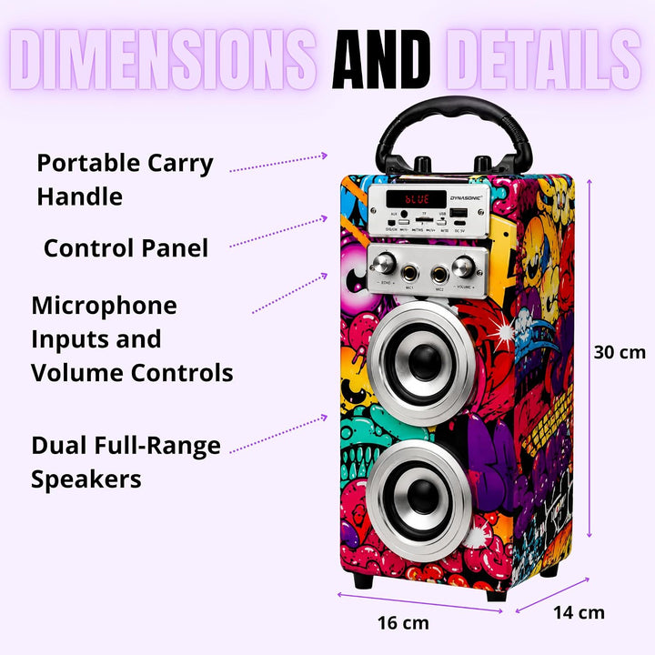 Dynamic Karaoke-Maschine, tragbarer Karaoke-Lautsprecher mit 2 Mikrofonen, Bluetooth-Lautsprecher, U