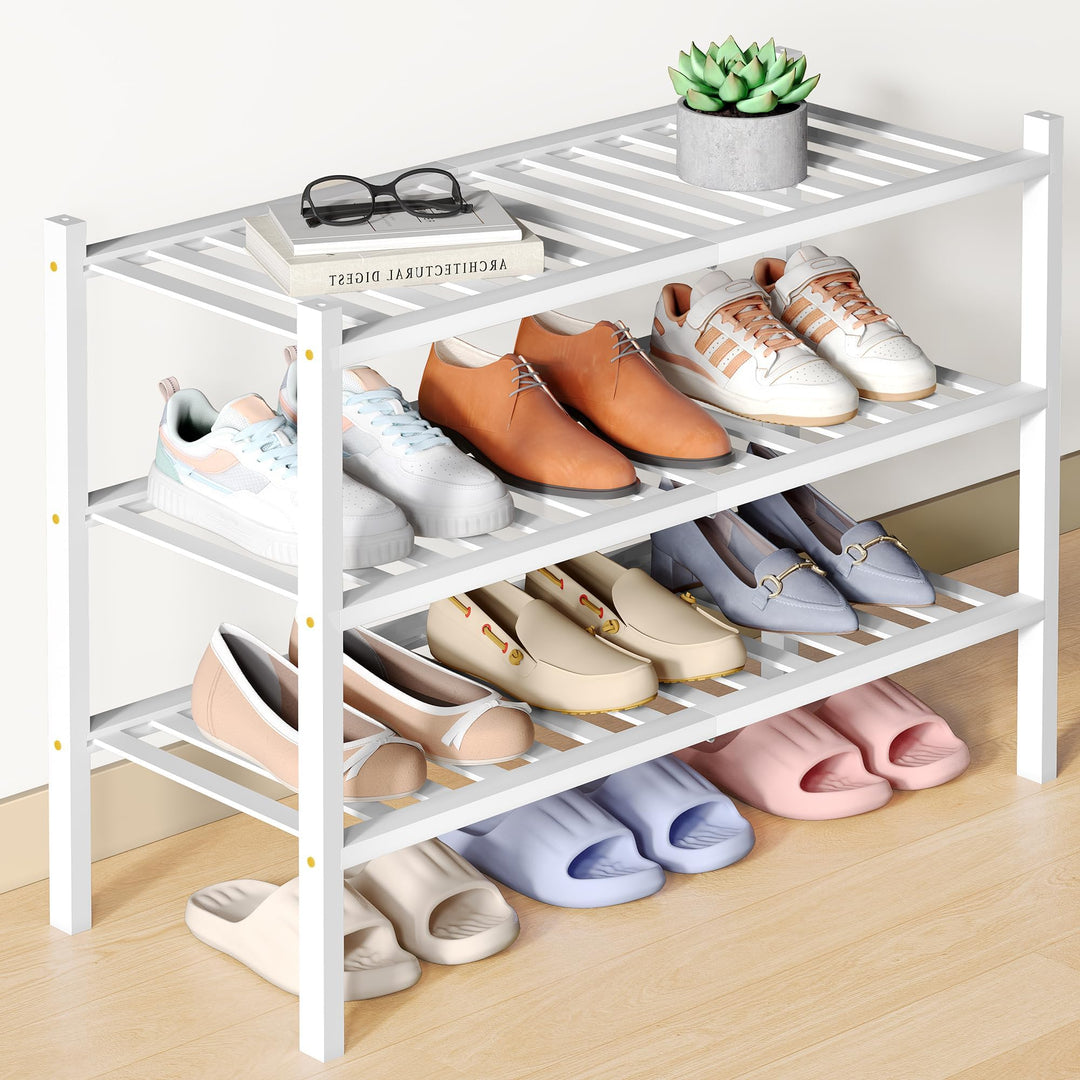 smiry Schuhregal aus Bambus, Schuhregal Platzsparend mit 3 Ebenen, Erweiterbar Stapelbar Shoe Rack,