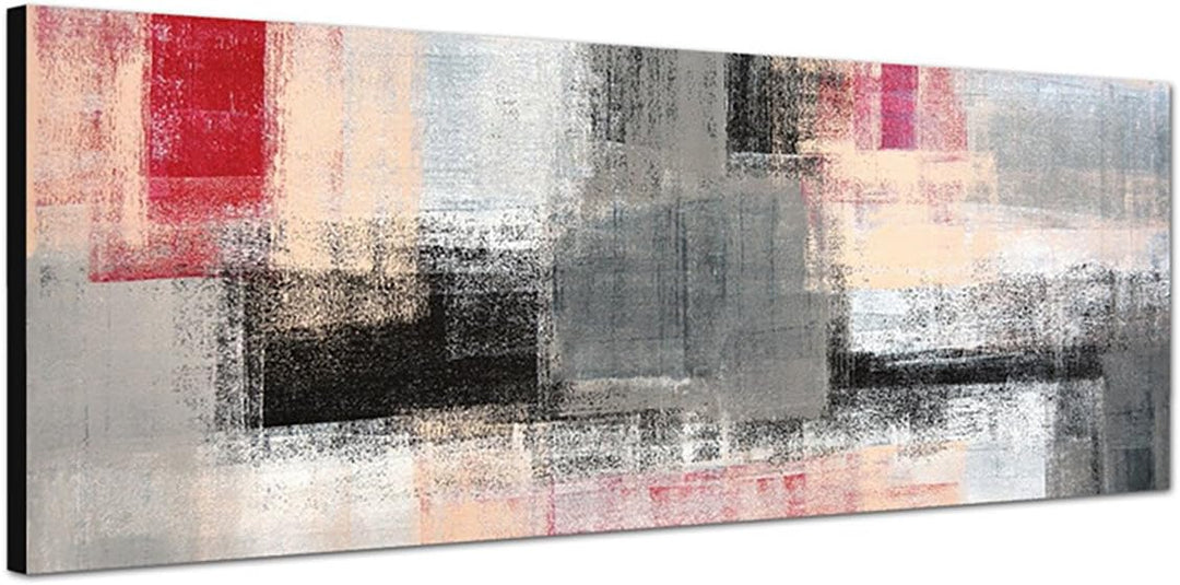 Paul Sinus Art Panoramabild auf Leinwand und Keilrahmen 150x50cm Kunstmalerei abstrakt grau rot gelb