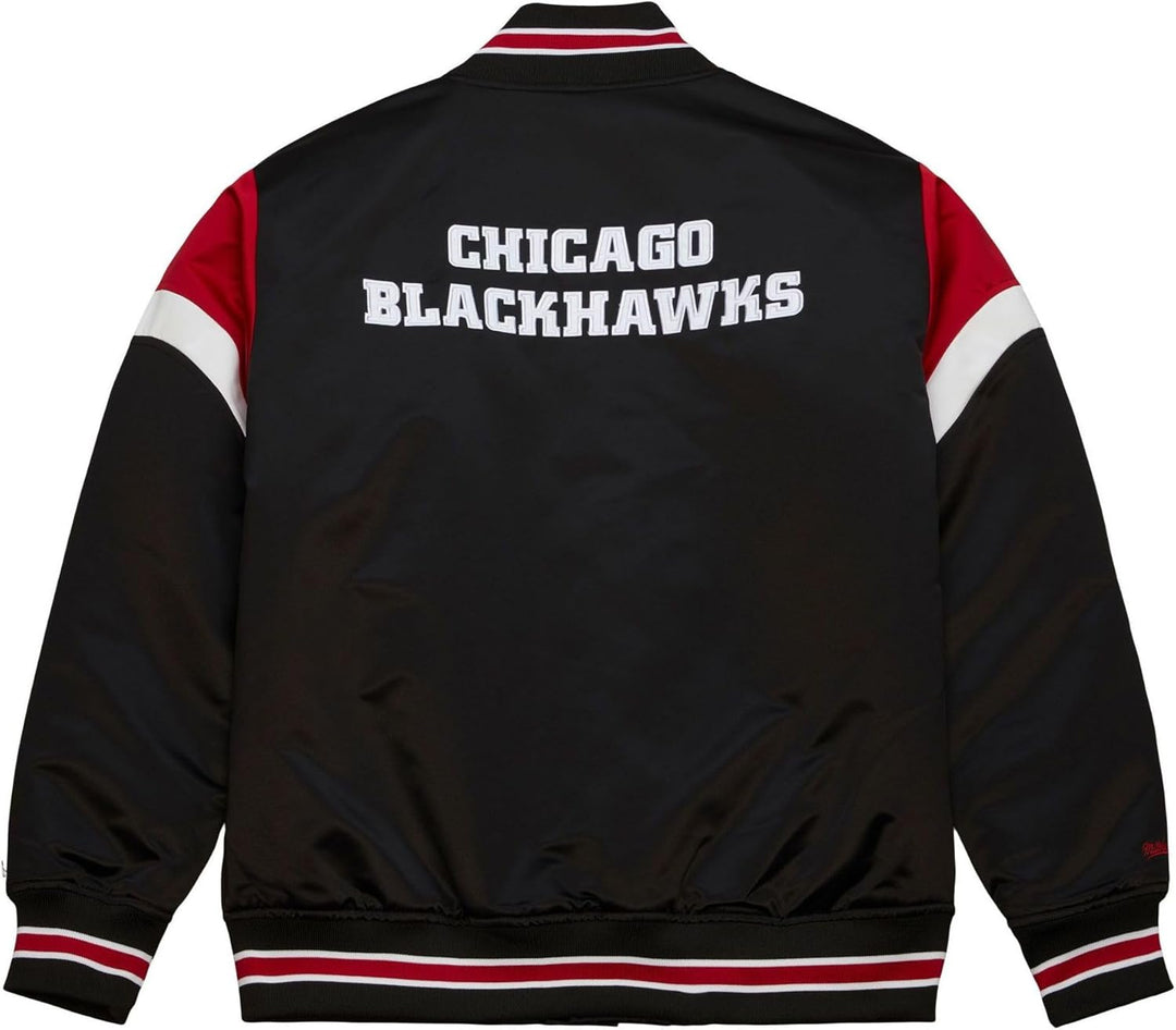 Mitchell & Ness NHL Heavyweight Satin Jacket - NHL S Chicago Blackhawks, Schwarz, S Chicago Blackhaw