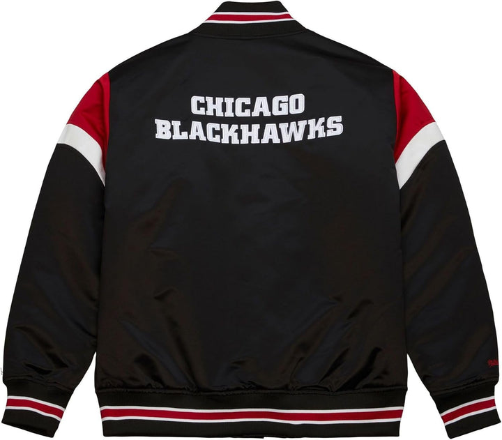 Mitchell & Ness NHL Heavyweight Satin Jacket - NHL S Chicago Blackhawks, Schwarz, S Chicago Blackhaw