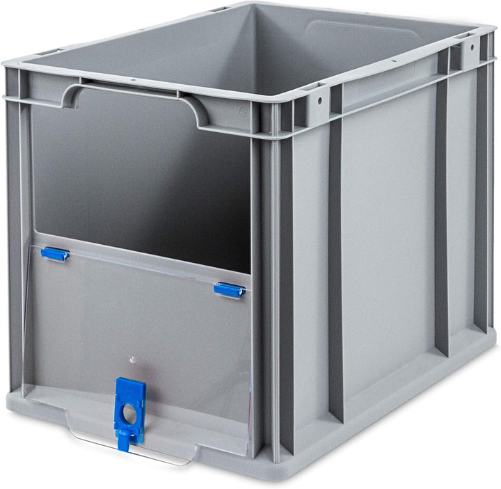 aidB Eurobox NextGen Insight Cover blau, 400x300x320 mm, Cover hoch, robuste Regalbox mit Entnahmeöf