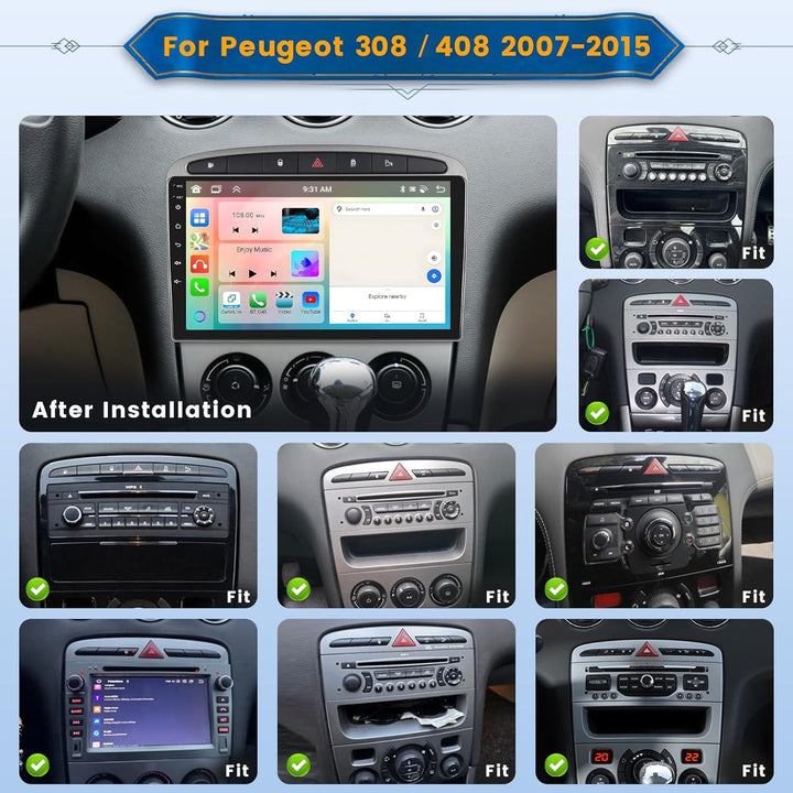 Inefala 2 + 64G Android 15 CarPlay Radio für Peugeot 308/408 2007-2013, 9 Zoll Touchscreen mit Wirel
