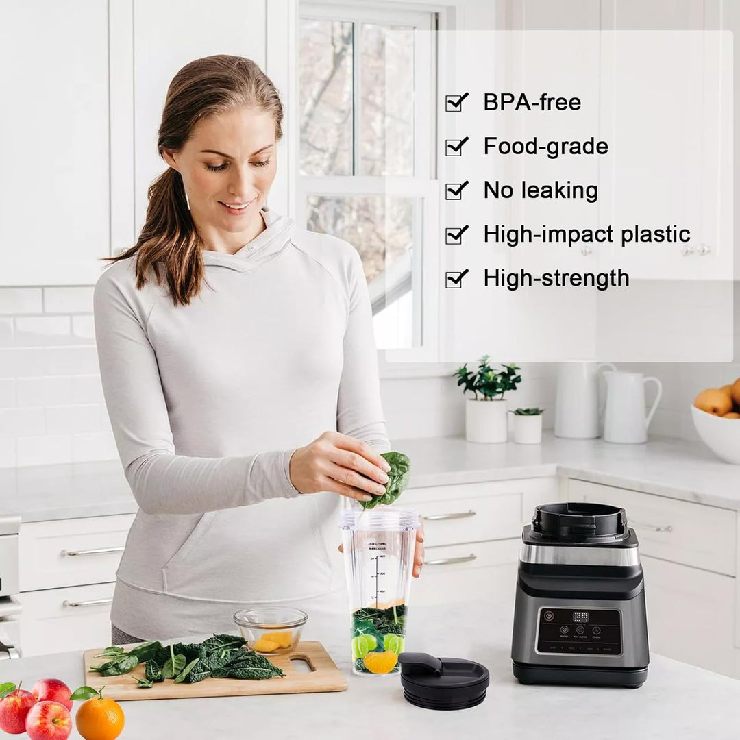 2 Stück Mixer Ersatzteile für Ninja Küchenmaschine Mixer, 24oz Ersatzbecher mit Deckel kompatibel mi