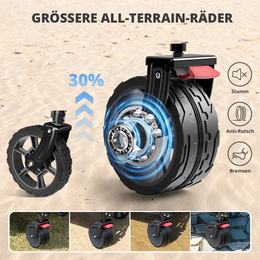SLIDBEAT XXL Bollerwagen Faltbar 220L 200KG, Faltbarer Bollerwagen mit Bremsen, Getränkehalter Verst