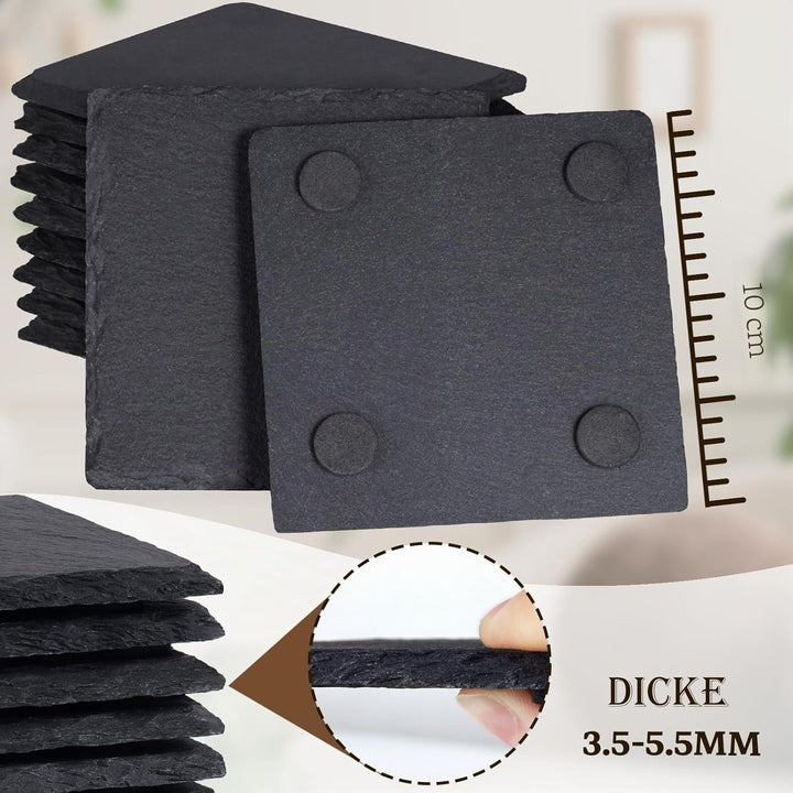 60 Stück Schiefer-Getränkeuntersetzer, GOH DODD 4 Zoll Schwarze Steinuntersetzer Set, Lasergravierte
