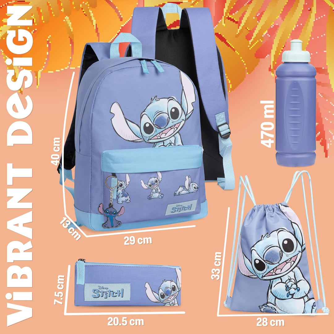 Disney Lilo und Stitch Schulrucksack Mädchen Set mit Schulranzen, Turnbeutel, Federmäppchen, Trinkfl