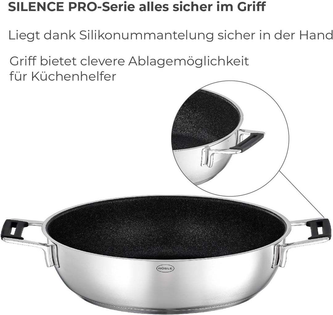 RÖSLE SILENCE PRO ProResist Servierpfanne, Antihaft & Robust - Ø 28 cm, Hitzebeständig bis 160 °C, K