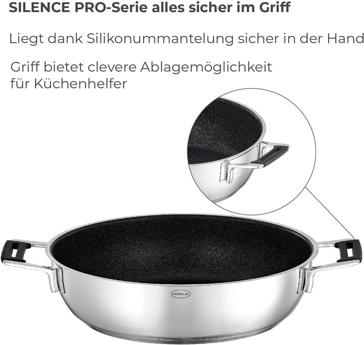 RÖSLE SILENCE PRO ProResist Servierpfanne, Antihaft & Robust - Ø 28 cm, Hitzebeständig bis 160 °C, K
