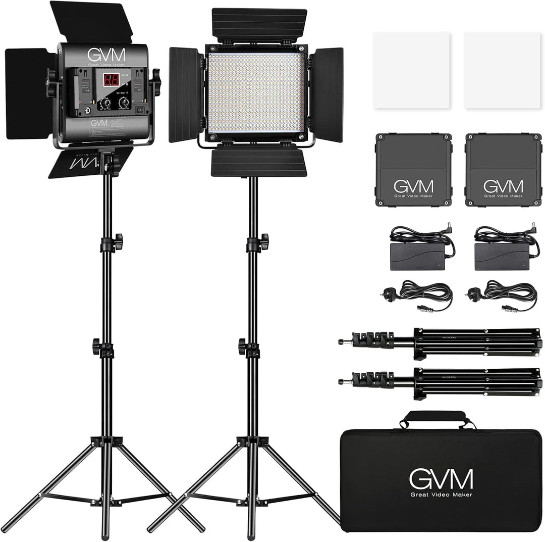 GVM LED Videoleuchte mit Stativ, APP-Steuerung 480 LED Studiolicht 13000Lux/0,5m 2300K-6800K Studio