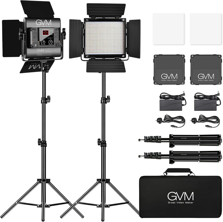 GVM LED Videoleuchte mit Stativ, APP-Steuerung 480 LED Studiolicht 13000Lux/0,5m 2300K-6800K Studio