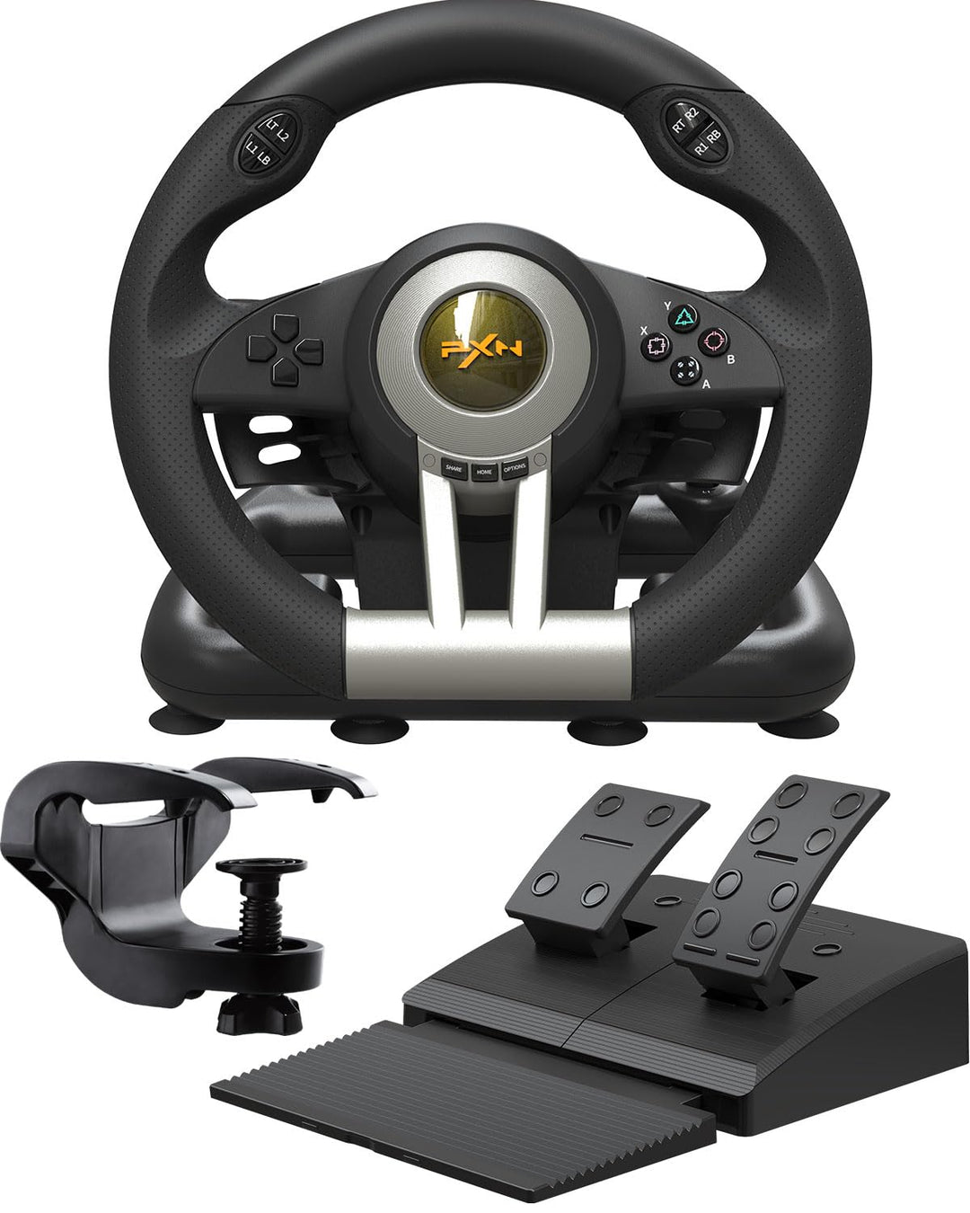 PXN V3 Pro Gaming Lenkrad mit Pedalen - 180°, Vibrationsfeedback, Integrierter Schalthebel, Paddle S