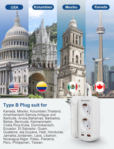 USA Adapter Steckdose, Reiseadapter mit PD20W USB Schnellladung, Deutsch zu US Adapter Steckdose 2-F