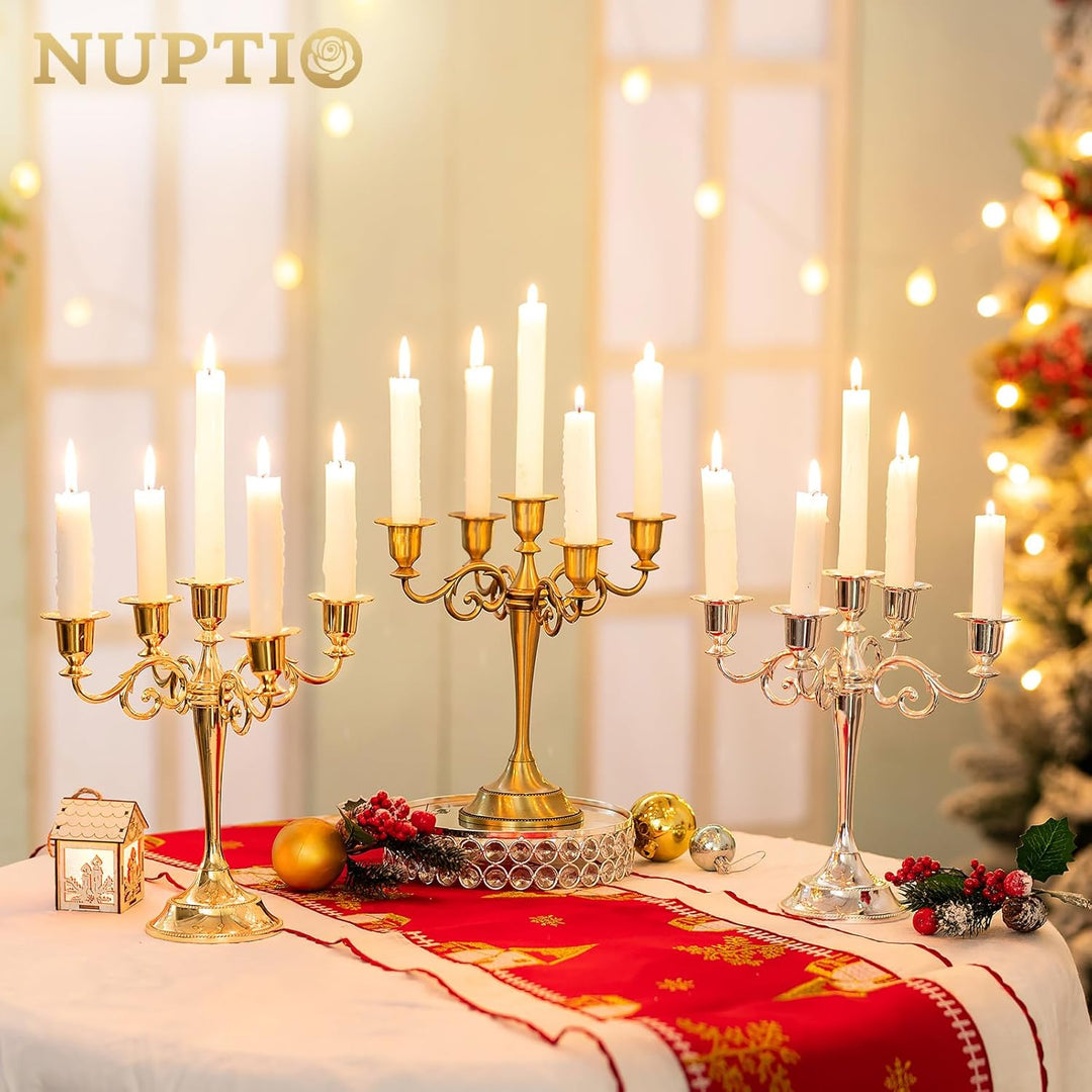 Nuptio Silberner Kandelaber Kerzenhalter 5-Armiger 27cm Hoher Kerzenständer für Spitzkerzen für Hoch