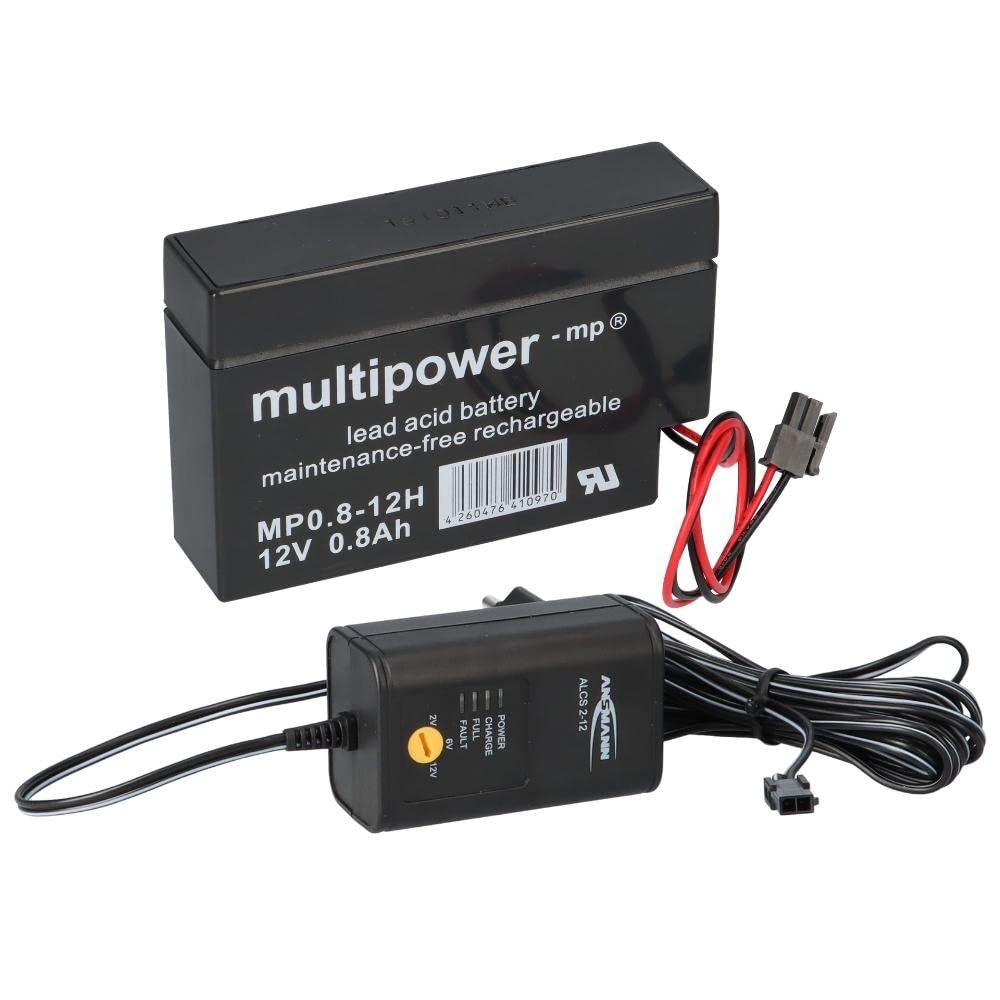 Ladegerät mit 1x Blei-Akku 12V 0,8Ah MP0.8-12H Heim &amp; Haus Molex Stecker 1x MP + Ladegerät, 1x MP +