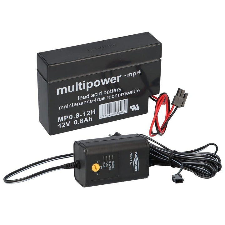 Ladegerät mit 1x Blei-Akku 12V 0,8Ah MP0.8-12H Heim &amp; Haus Molex Stecker 1x MP + Ladegerät, 1x MP +