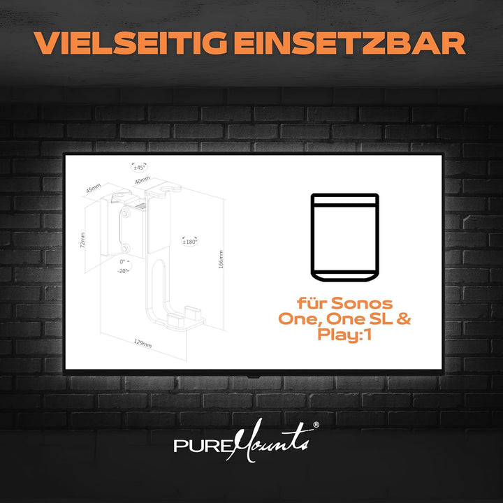 PureMounts, Lautsprecher-Halterung, Wandhalterung für Sonos One, One SL & Play:1, weiss Wandmontage