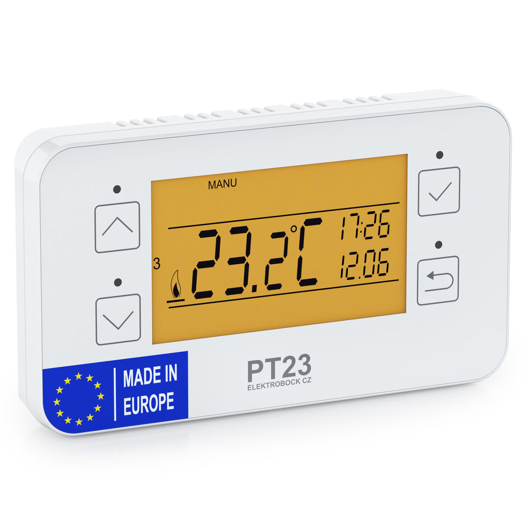 ELEKTROBOCK PT23 - Programmierbares Wandthermostat mit Touch-Tasten - 𝑳𝓐𝑵𝐆𝑳𝜠𝓑𝑰𝐆 - Grosses beleuchtet